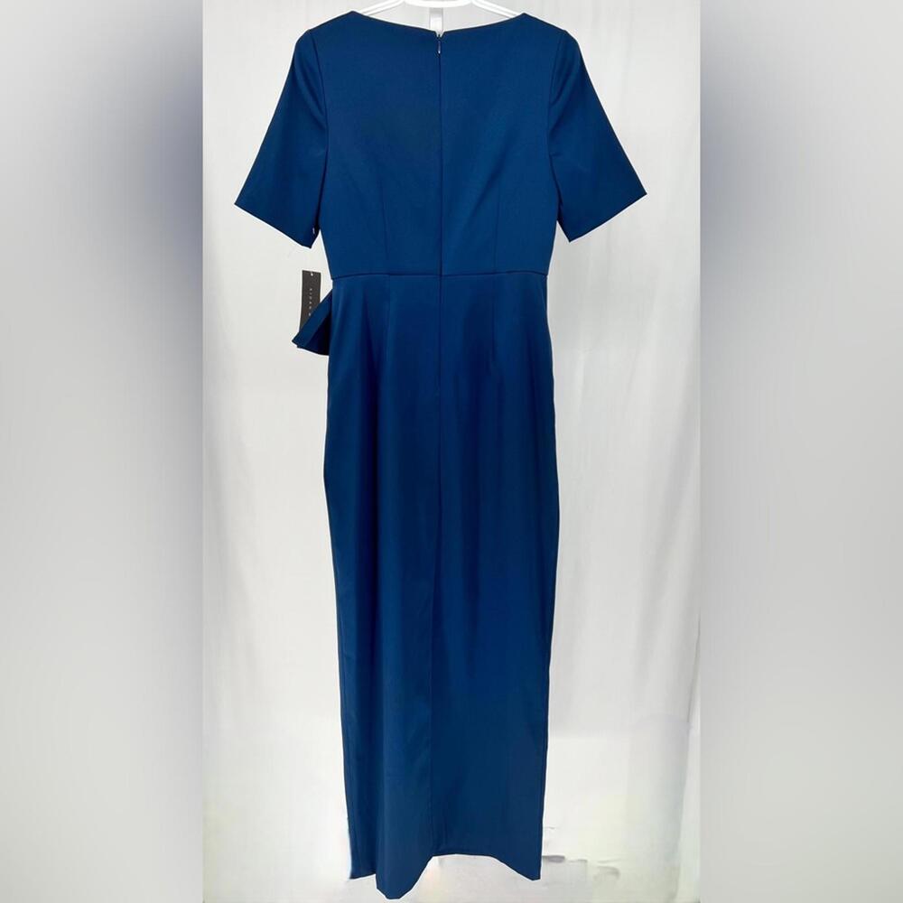 AIDAN MATTOX V-Neck Mikado Gown sz 0 Ruched Short Sleeves Peplum Detail Gala - Picture 6 of 10